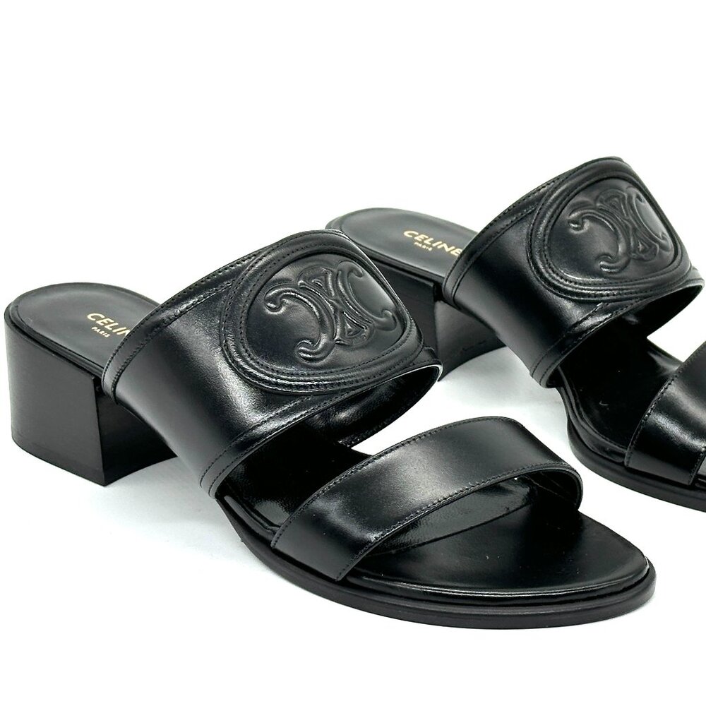 CELINE Appoline Lambskin Leather 40 Mule Slide Sandals Heels Triomphe Logo - Picture 8 of 13